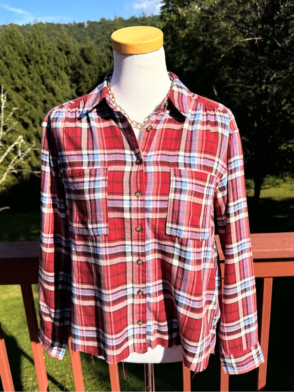 Pilcro Anthropologie Relaxed Red Plaid Button-Down Shirt